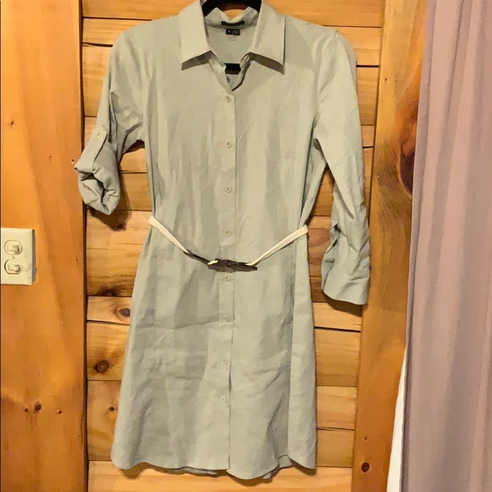 Theory Linen Button up Safari dress roll sleeve 4